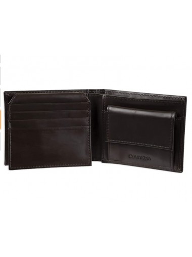 [熱門之選] Calvin Klein Men's RFID Blocking Leather Bifold Coin Wallet- Brown